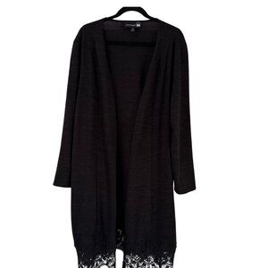 Antthony Duster Cardigan Open Front Charcoal Gray with Crochet Lace Edgingn XXL